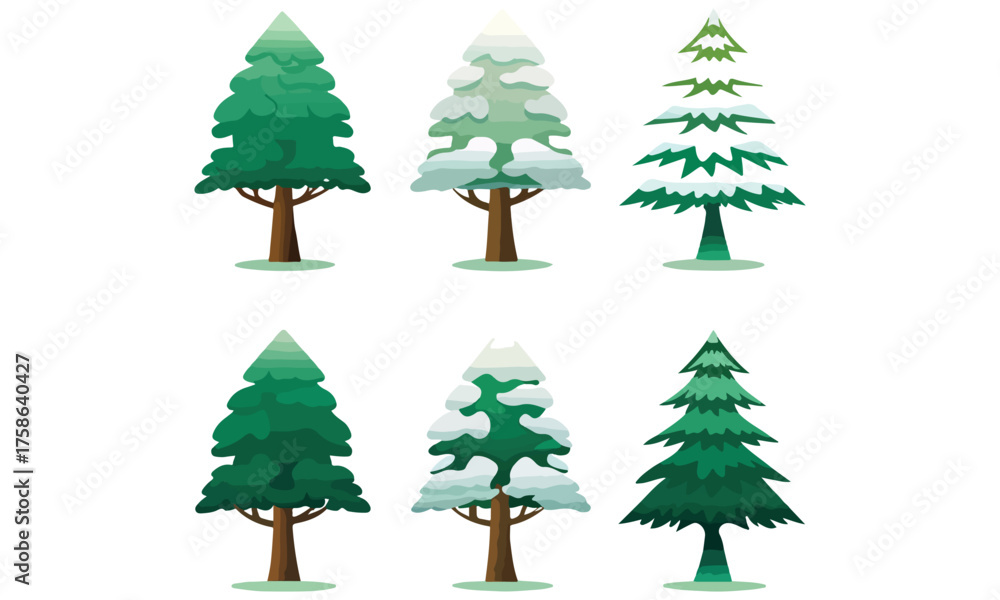 Fototapeta premium Snowy Pine Tree Vector Set | Winter Christmas Tree Illustrations for Design