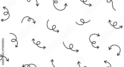 Pattern of Hand-Drawn Curvy Arrows on White Background