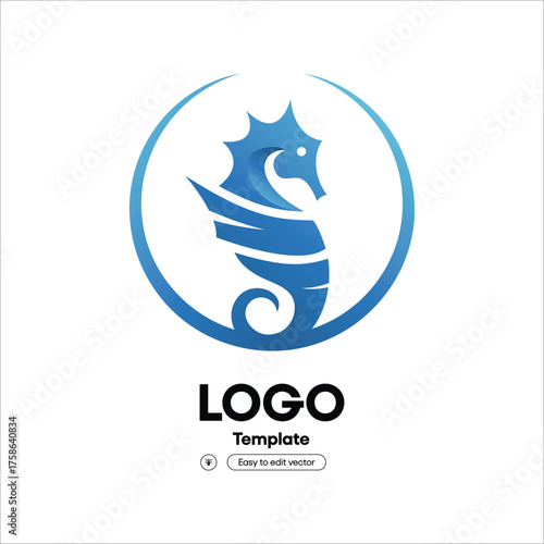 Modern Gradient Seahorse Within Circle Shape Emblem Marine Animal Logo