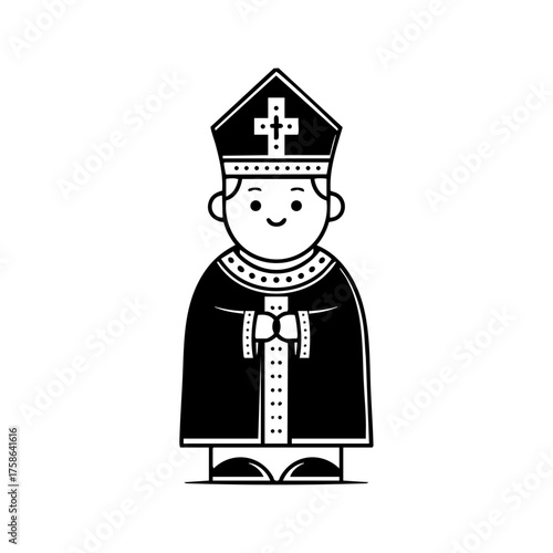 Cute bishop character with ornate robe and hat, symbolizing religion, faith, and church leadership in a playful style.