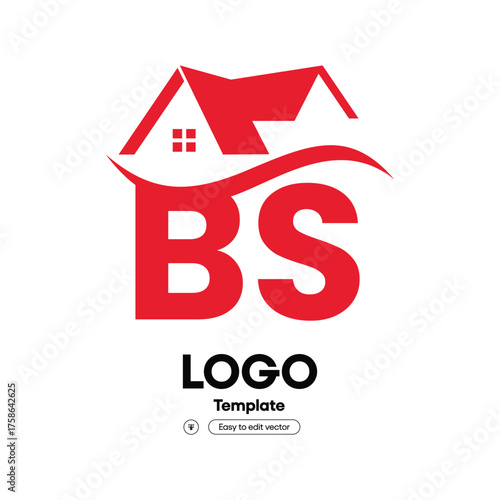 Minimalist Letter BS with Home Icon Real Estate Company Logo
