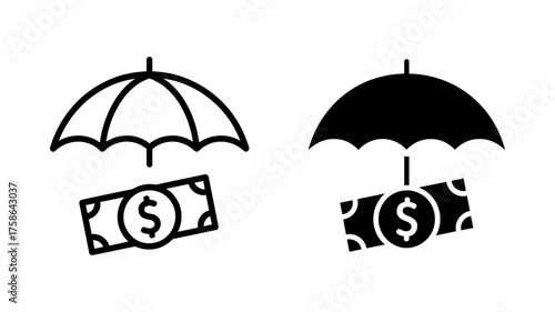 Vector art of money protection icon simple linear vector illustration of an umbrella protecting money from economic crisis or inflation