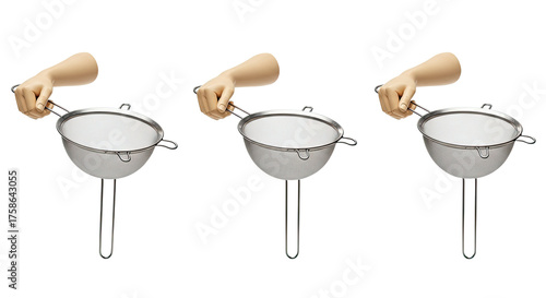 Hands holding a fine mesh strainer sieve for sifting and straining in the kitchen, useful for cooking and baking
