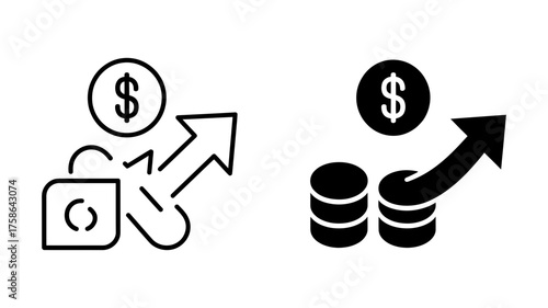 Vector art of financial growth concept a coin ascends, symbolizing investment return and profit increase