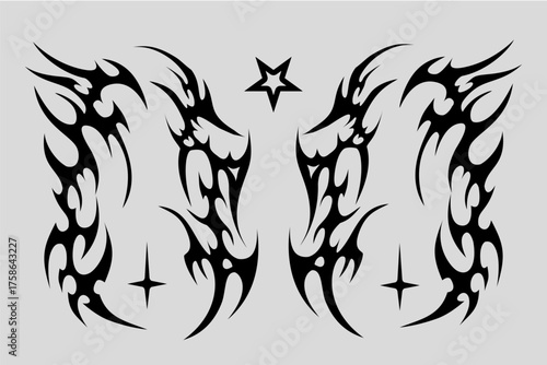 Tribal tattoo design set with star, Neo tribal design for tshirt sleeve or long pants, 