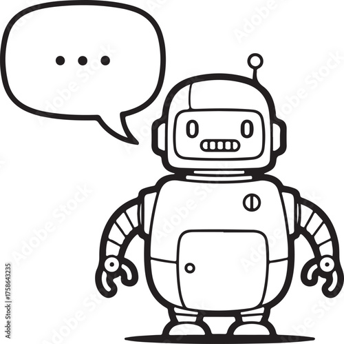 Wallpaper Mural Cute line art robot with speech bubble thinking vector illustration character design Torontodigital.ca