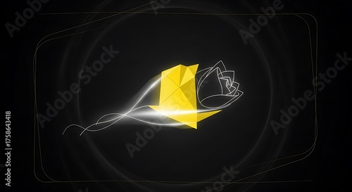 Golden Rose with Abstract Art, and Dark Background.