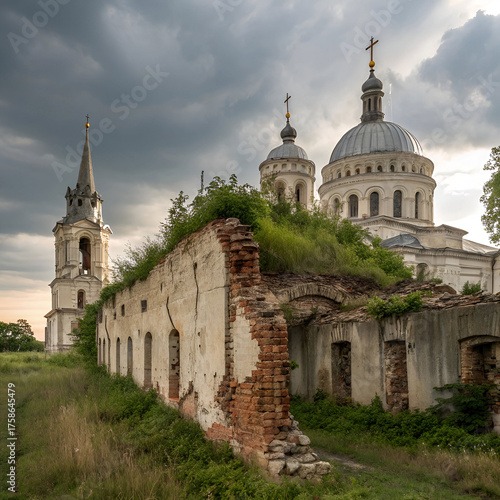 old ruin against saint vladimir cathedral
