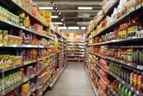 Wallpaper Mural Blurred view of grocery store aisle filled with condiments Torontodigital.ca