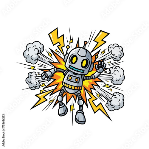 Robot's Epic Explosion A Cartoon Blast of Energy and Technological Mayhem