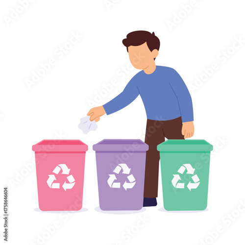 Separating Waste, Person sorting recyclable and organic materials