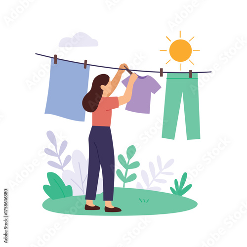 Hanging Clothes, Person drying clothes in sunlight naturally