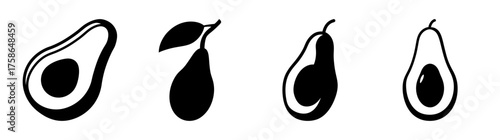 Four diverse avocado fruit silhouettes offering various culinary and design possibilities food graphics