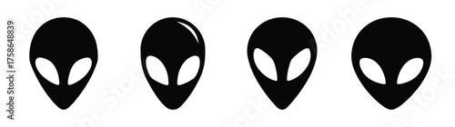 Distinctive alien head silhouettes set four iconic extraterrestrial faces mysterious space beings