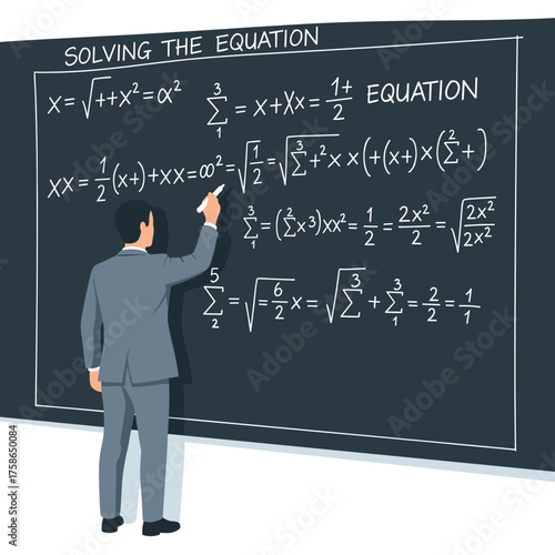 Teacher Demonstrating Complex Mathematical Equations on a Chalkboard