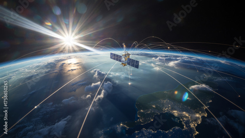 Satellite transmitting data across earth satellite