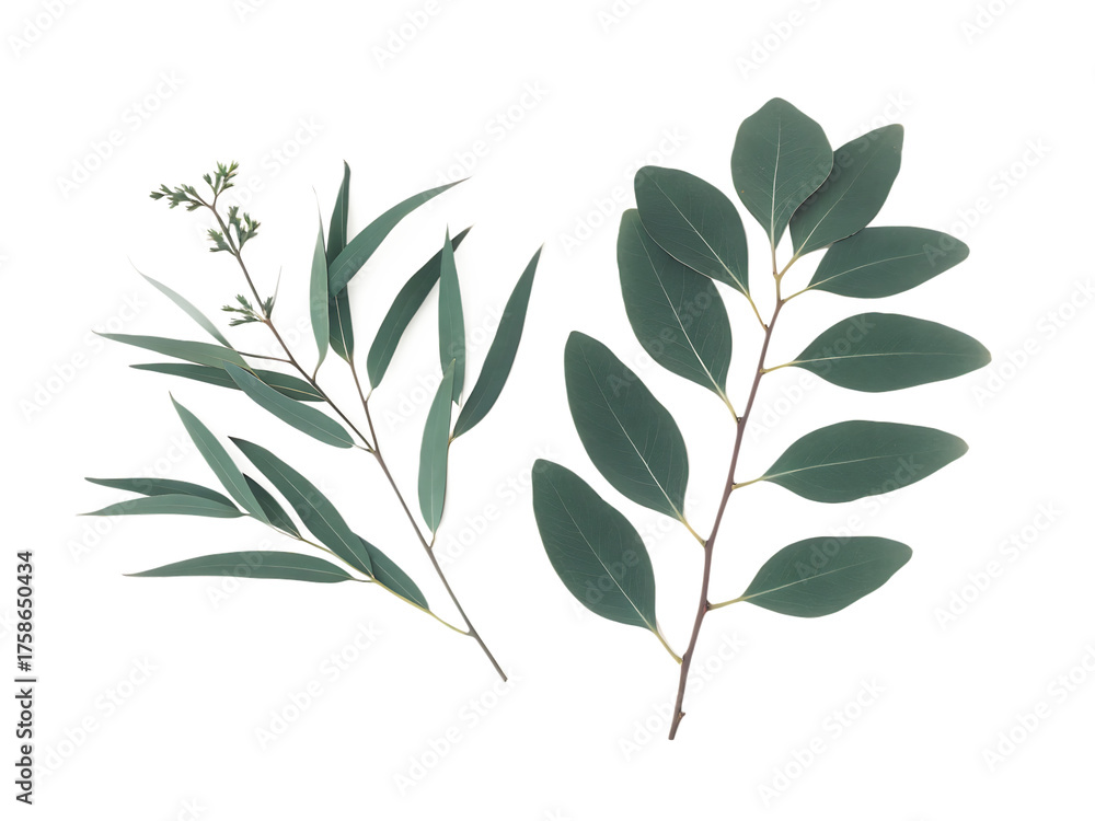 Fototapeta premium branches of eucalyptus and leaves isolated on white background png, ai generated.