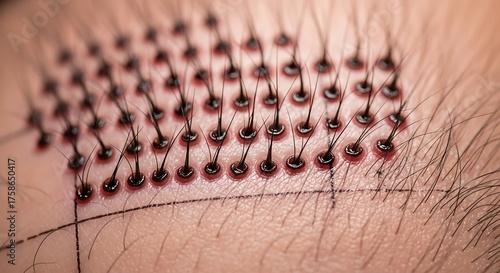 Hair transplant with scalp, and closeup.