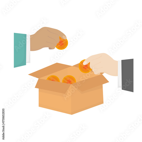vector illustration of hands giving charity