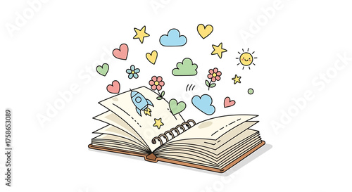 Open book with blank white pages isolated on a blue back to school background for education and learning concept