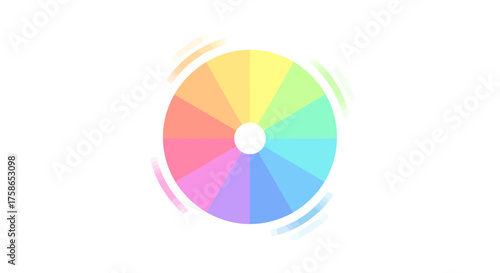 Spinning color wheel with a pastel rainbow spectrum on a clean white background.
