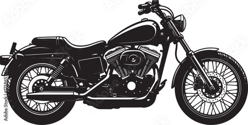 Black Silhouette of a Classic Motorcycle on a White Background bike chopper on transparent background