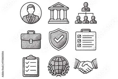 Business Icons Hand-Drawn Set for Corporate and Finance