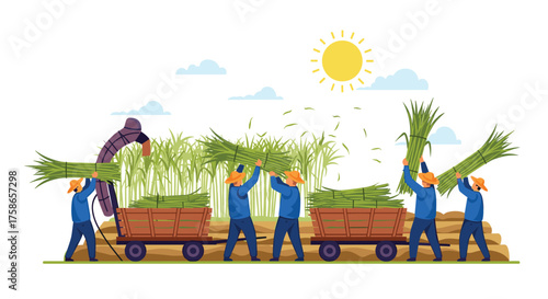 Agricultural Workers Harvesting Crops in the Field Under the Sun