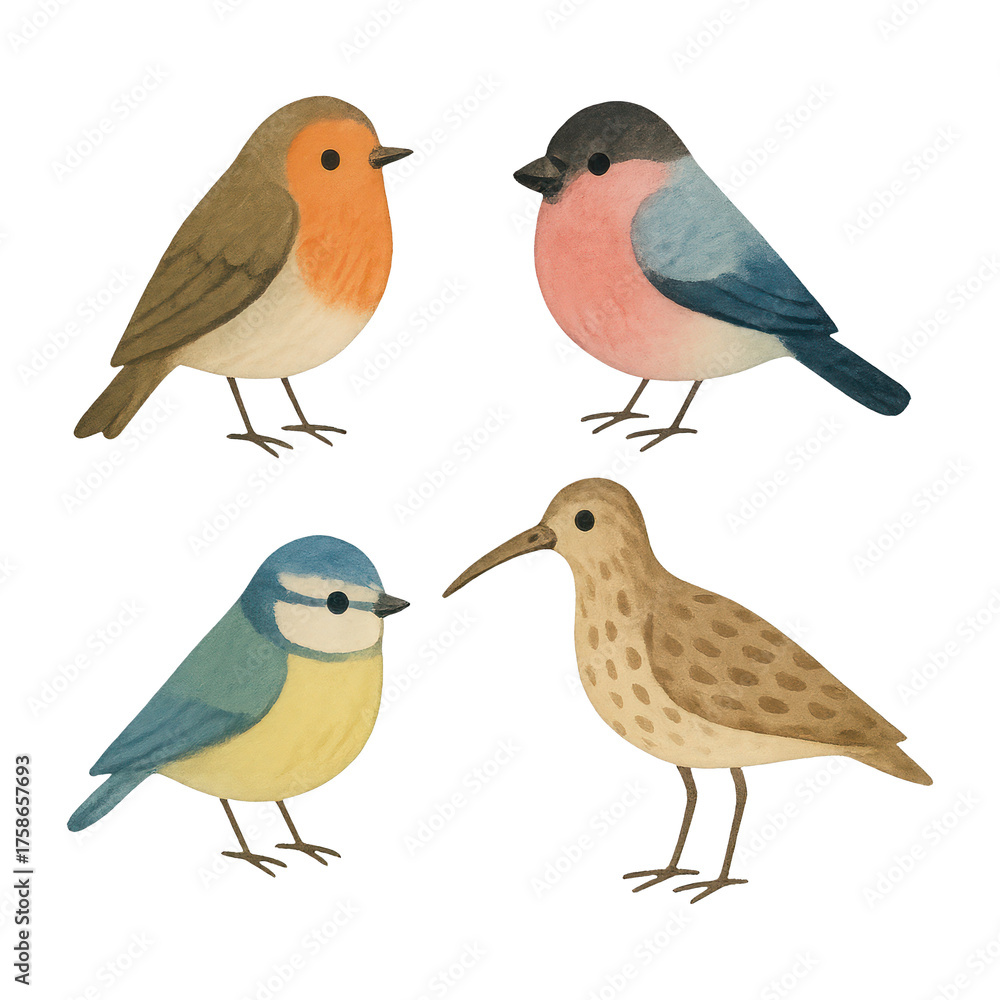 Fototapeta premium PNG Charming watercolor birds illustration