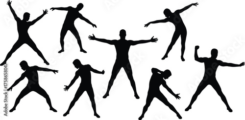 Human silhouette poses collection, dynamic gesture set, expressive body language icons, movement study for dance animation, gesture recognition and storytelling