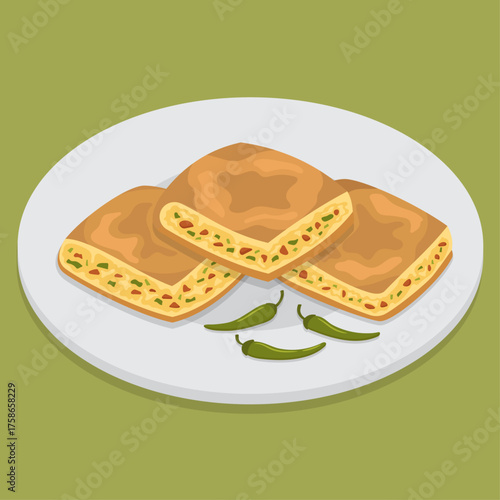 Vector illustration of Indonesian food martabak or Indonesian stuffed egg pancake