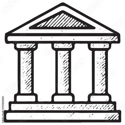 Hand-Drawn Bank Building Icon for Financial Institution