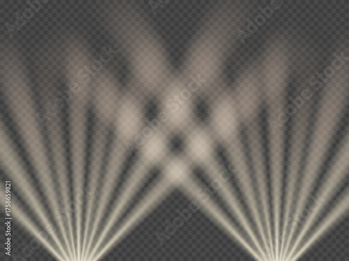 Dual Golden Upwards Spotlights Overlay,Two Stage Light Beams Ground Up Transparent,Pair of Radiant Gold Stage Spotlights