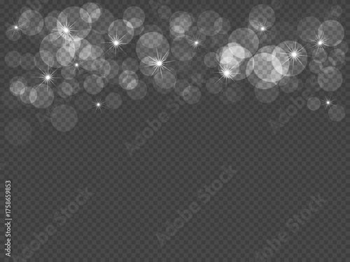 White Glitter Bokeh Top Border Overlay, Sparkling Light Bokeh Garland, Festive Shimmer Glow Bokeh Effect