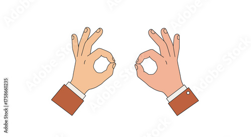 Two hands showing ok gesture in minimalist flat style