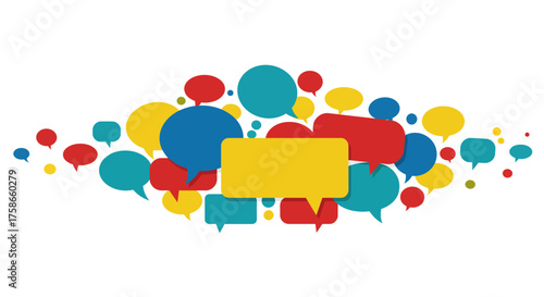 Colorful speech bubbles cluster on white background