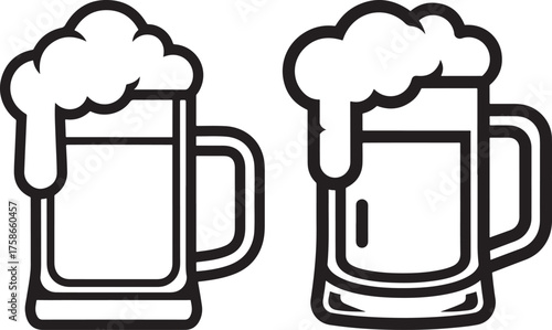 Two frothy beer mugs silhouette