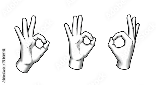 Hand gesture set: classic ok sign in monochrome style