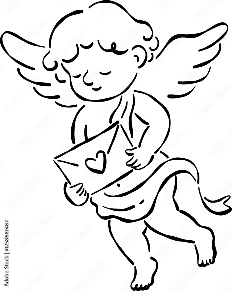 custom made wallpaper toronto digitalHand Drawn Wedding Cupid, Whimsical Cherub Doodle Illustration