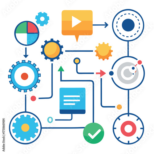 workflow chart icons   arrows  gears  and timeline.eps