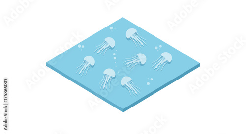Isometric jellyfish pattern on blue water background