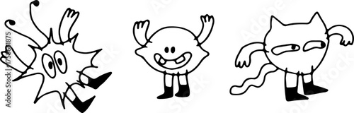 Simple impactful vector logo designs with graphics for posters and banners. Drawn with black curved lines in grunge style. Vector illustration