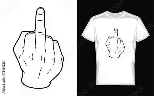 A bold graphic silhouette of a hand giving the middle finger rendered in a clean vector art style suitable for expressive and rebellious designs