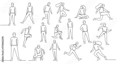 Minimalist line art of people in various activity poses