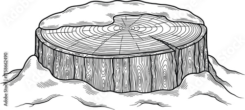 Tree stump wood rings snow winter nature forest outdoors cut lumber growth aging