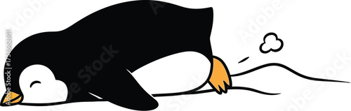 Cartoon penguin sleeping tired exhausted funny cute animal character illustration