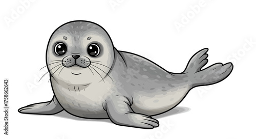Adorable baby seal cartoon with big eyes and whiskers