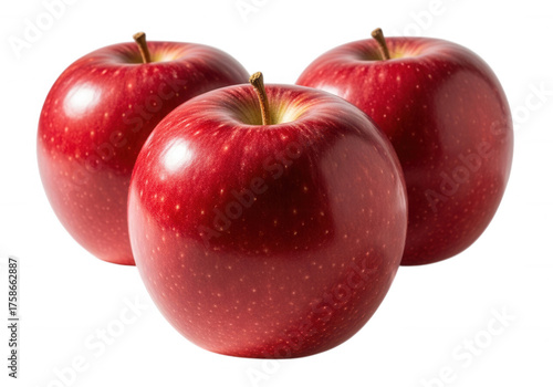 Three red apples fruit fresh isolated on a transparent background