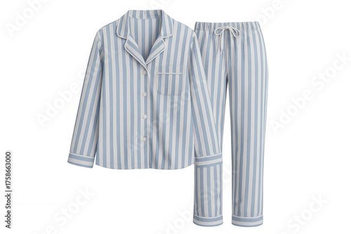 Blue and white striped pajamas set, long sleeve shirt and pants, comfortable sleepwear or loungewear apparel