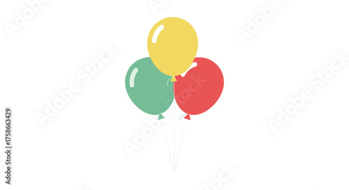 A trio of colorful balloons floats cheerfully against a clean white background, ready for a celebration.